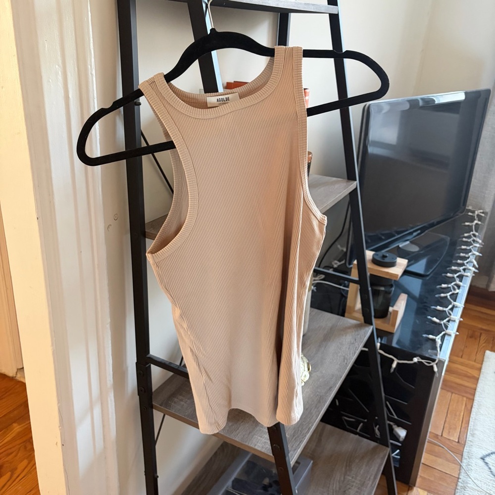 Agolde Beige Ribbed Tank Top